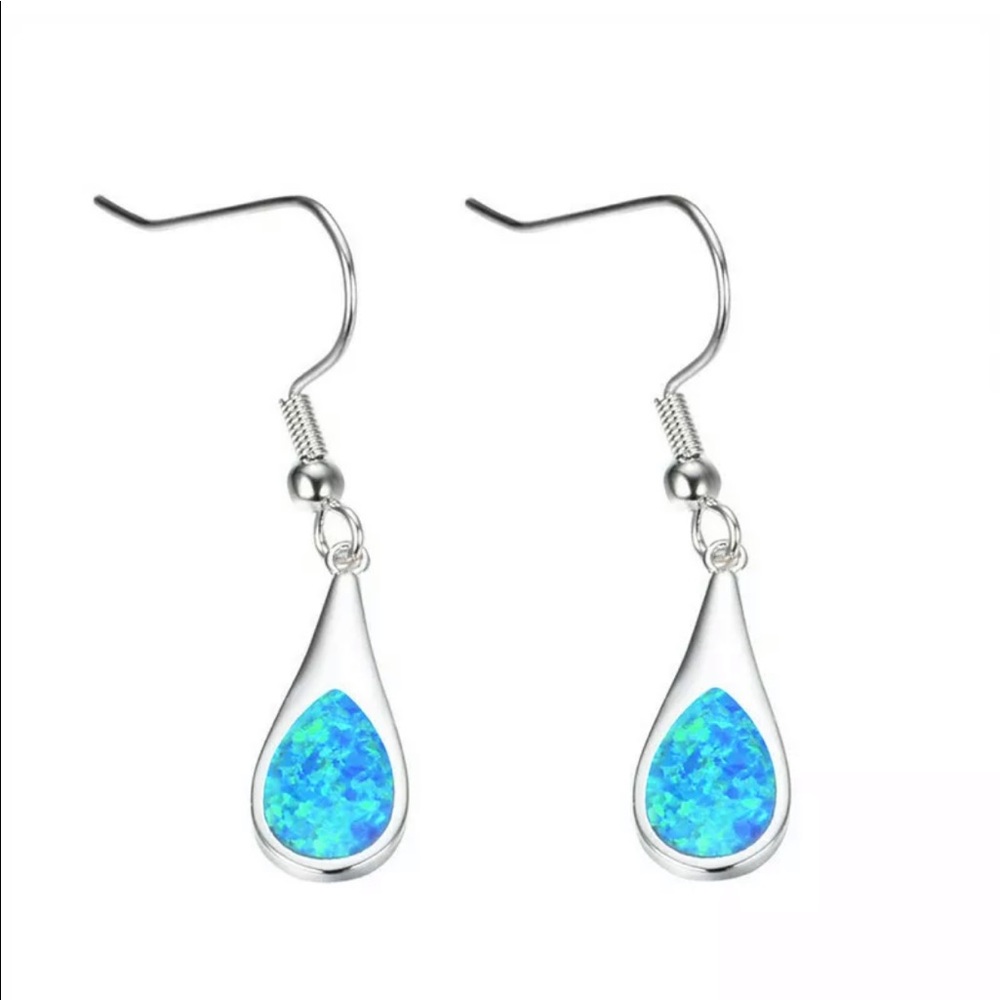 925 Silver Blue Fire sparkle glitter Drop earrings